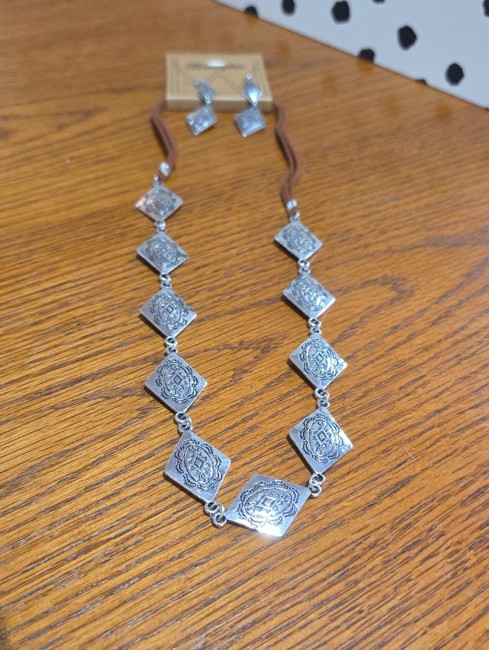 Wrangler Silver-Tone Geometric Medallion Necklace with Matching Earrings